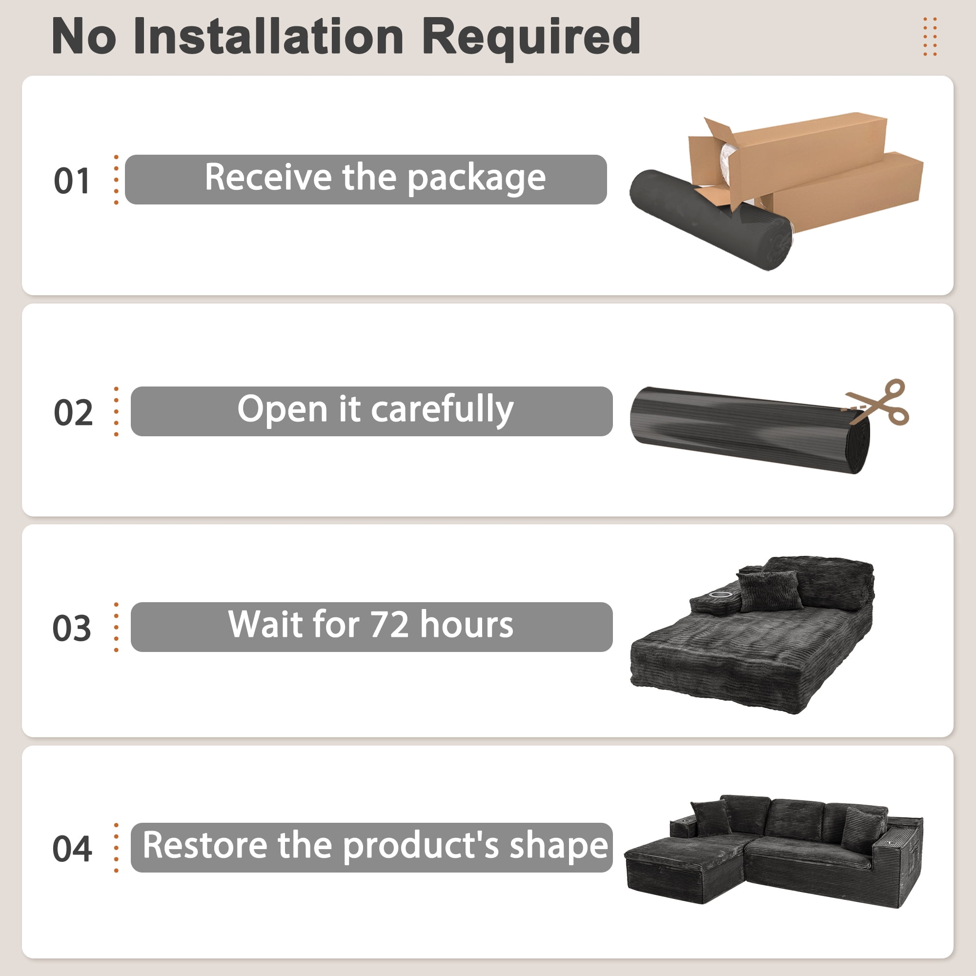 Homall 109" L-Shape Memory Foam Modular Sectional Sofa 3 Seat Oversized Upholstered Deep Seat Sofa Couch for Living Room,Bedroom and Apartment,Black