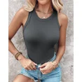 thumbnail image 3 of CHICME Tank Tops for Women Solid Color O-Neck Sleeveless Elastic Slim Fit Basic Vest Casual Woman Ribbed Tank Top(Without Pads) Dark Grey-L, 3 of 8