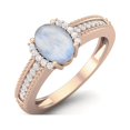 thumbnail image 2 of 7 X 5 MM Oval Moonstone Gemstone 925 Sterling Silver Rose Vermeil Halo Accent Women Mother's Day Gift Ring, 2 of 3