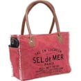 thumbnail image 3 of Rajeriya Pink Sel de Mer Upcycled Large Canvas Crossbody Bag & Cowhide Tote  Leather Handbag  for Women, 3 of 5
