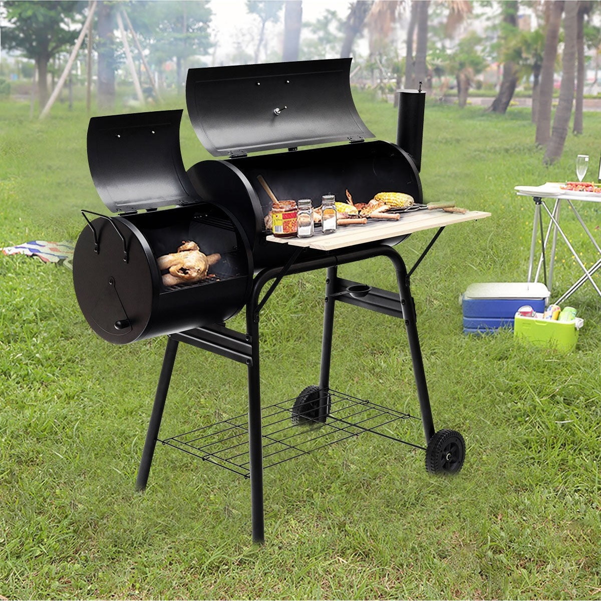 Outdoor BBQ Grill Barbecue Pit Patio Cooker Black - Walmart.com