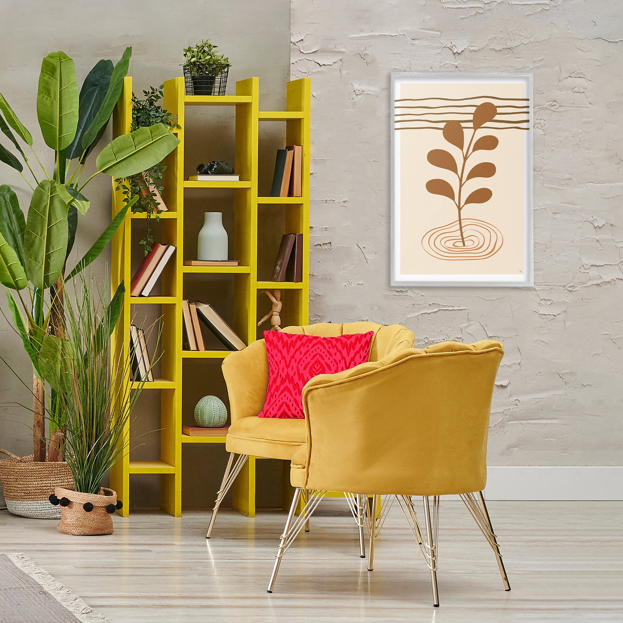 Stupell Industries Boho Leaf Sprig Botanical & Floral Painting Gray Framed Art Print Wall Art, 20 x 30