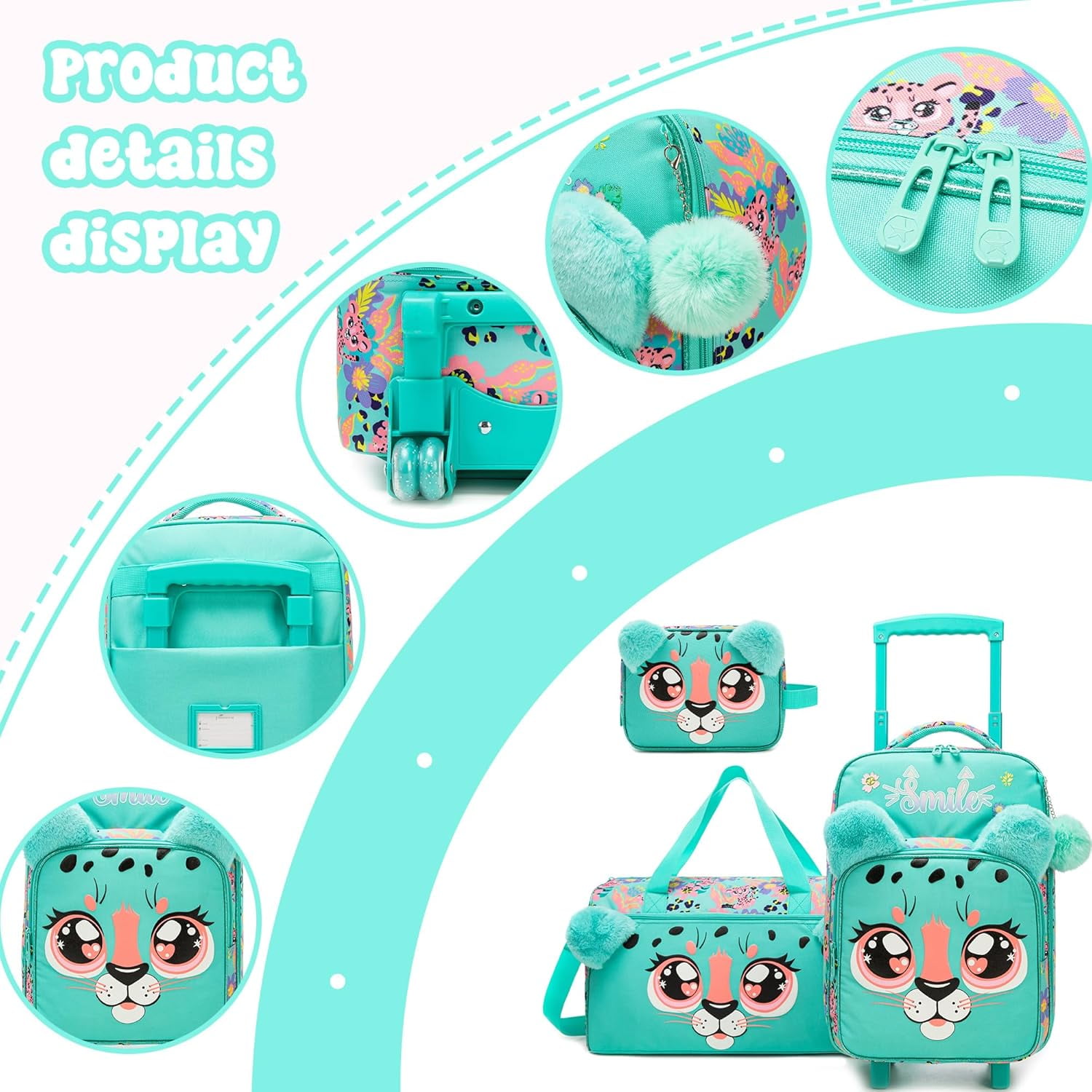 Kids Luggage Sets 3-Piece Set Suitcases with Wheels for Girls Travel Suitcase with Duffle Bag for Ages 6-12