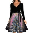 thumbnail image 5 of Women's Fashion Elegant Autumn and Winter Long Sleeve V-Neck Christmas Print Dress for Holiday Parties and Casual Wear, Stylish Women's Seasonal Dress,Purple,2XL, 5 of 5