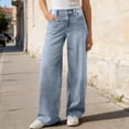 thumbnail image 2 of WERYOUNG Women's Casual Pants Solid Color High Waist Everyday Wear Relaxed Fit Wide Leg Denim Trousers Club Party Comfortable Stylish Jeans, 2 of 8