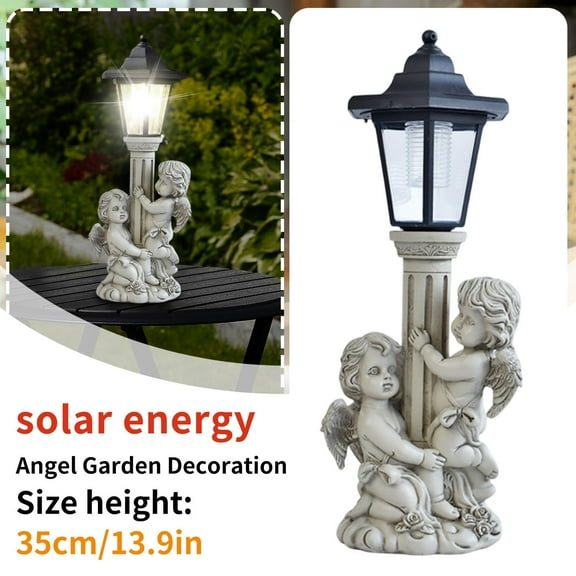 Solar Garden Decorations, Outdoor Porch Ornaments With Two Cherub Figurines, Intricate Wings, Floral Base, And Solar-Powered Light, Courtyard Handicrafts For Lawn, Porch, And