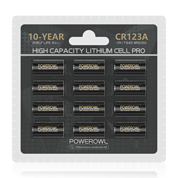 Batería POWEROWL CR123A de litio de 3 V, 12 unidades, alta capacidad