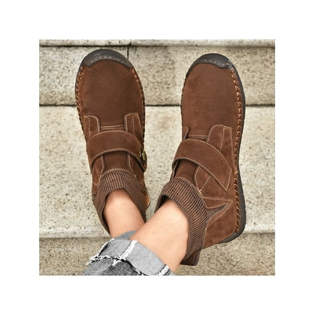 

Daeful Men Short Boots Mid Top Bootie Retro Ankle Boot Mens Breathable Comfortable Plush Lined Shoes Brown Hair 10