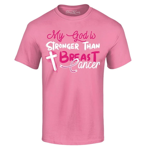 Shop4Ever Men's My God is Stronger Than Breast Cancer Graphic T-shirt Large Azalea Pink