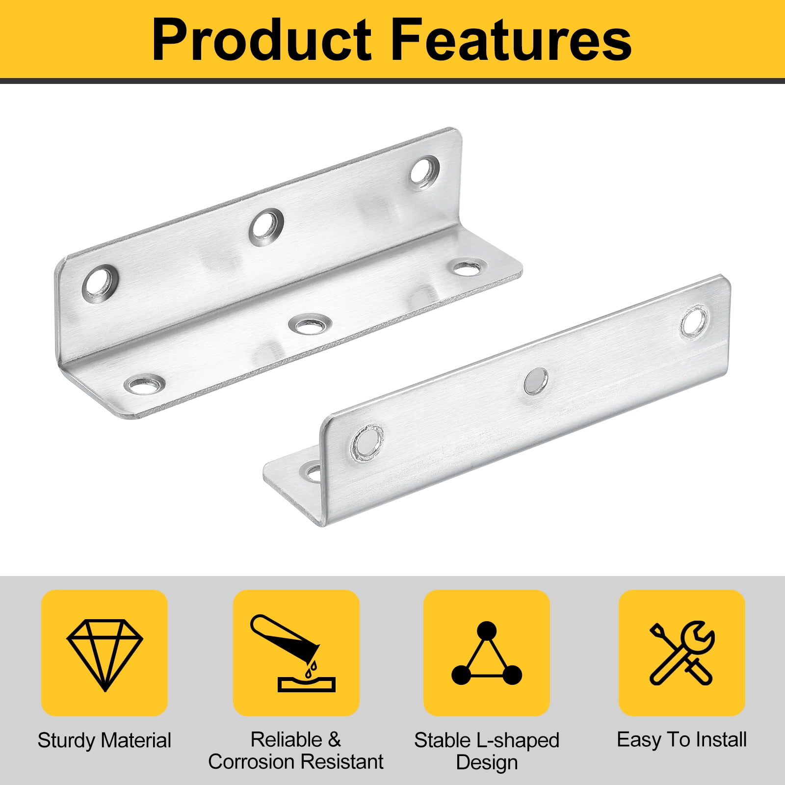 10Pcs L-Shaped Brackets Corner Brace, 0.98"x0.98"x3.94" Corner Bracket Shelf Bracket Right Angle Brackets for Wood Shelves Furniture (25x25x100mm, Silver)