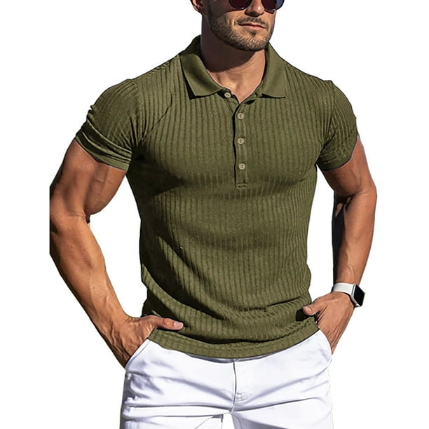 Camisas de vestir ajustadas con musculos camisas de manga corta para hombres camisas ajustadas con musculos camisas ajustadas con cuello vuelto para hombres rendimiento comprobado Walmart en linea