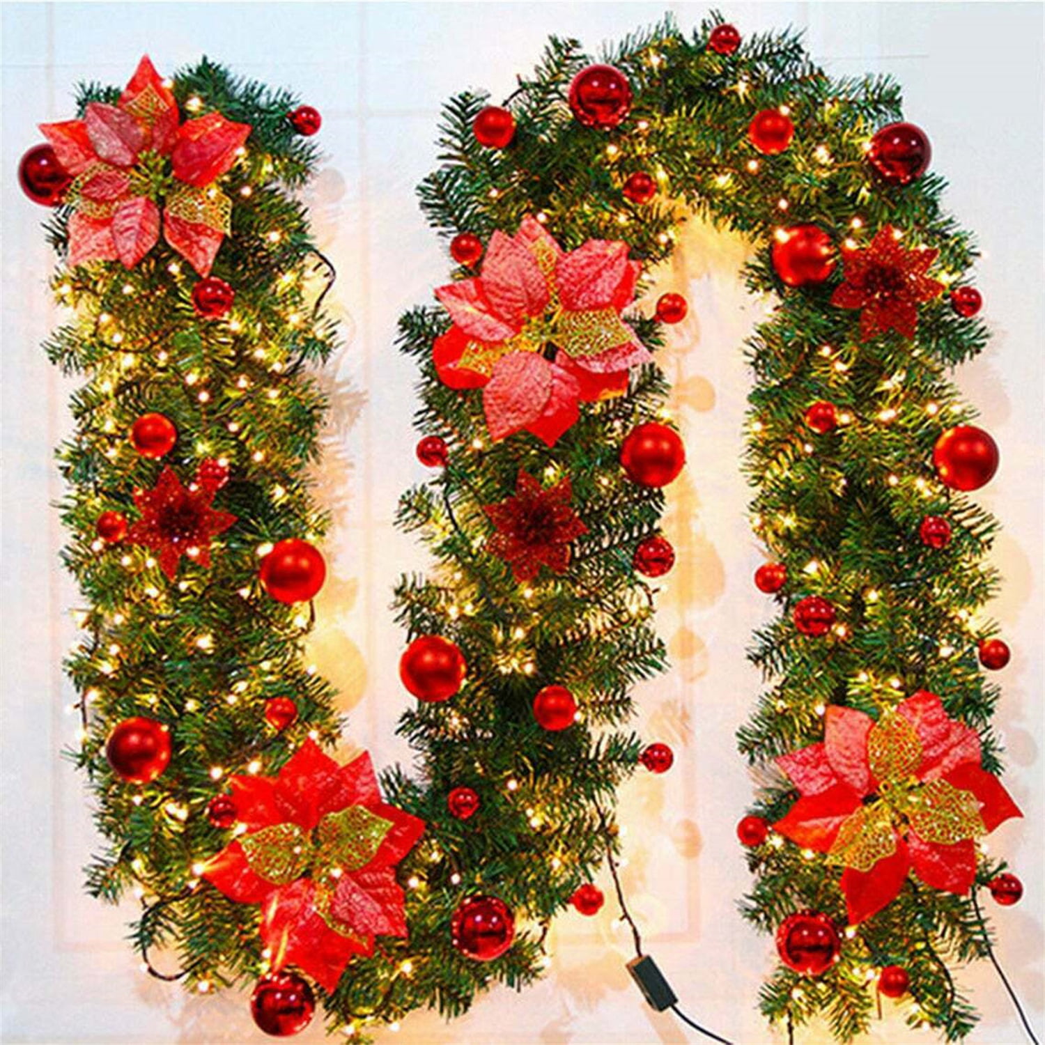 2.7M Christmas Party Light Up Garland Decor Pine Xmas Tree Wreath Fireplace US 