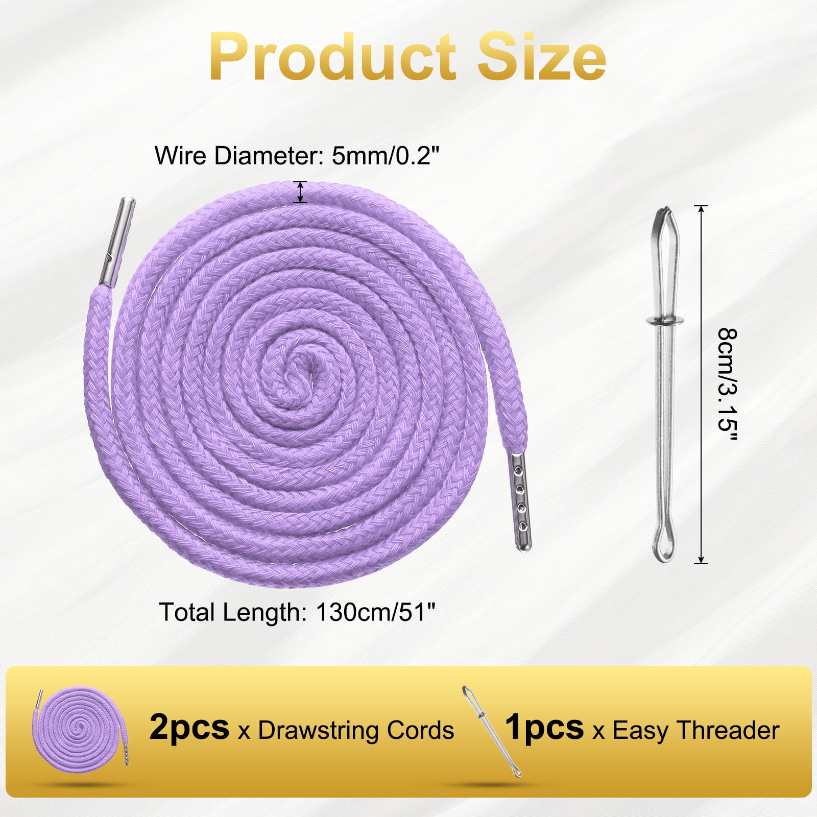 Unique Bargains Drawstring Cords with Threader Tool Set for General Apparel Light Purple