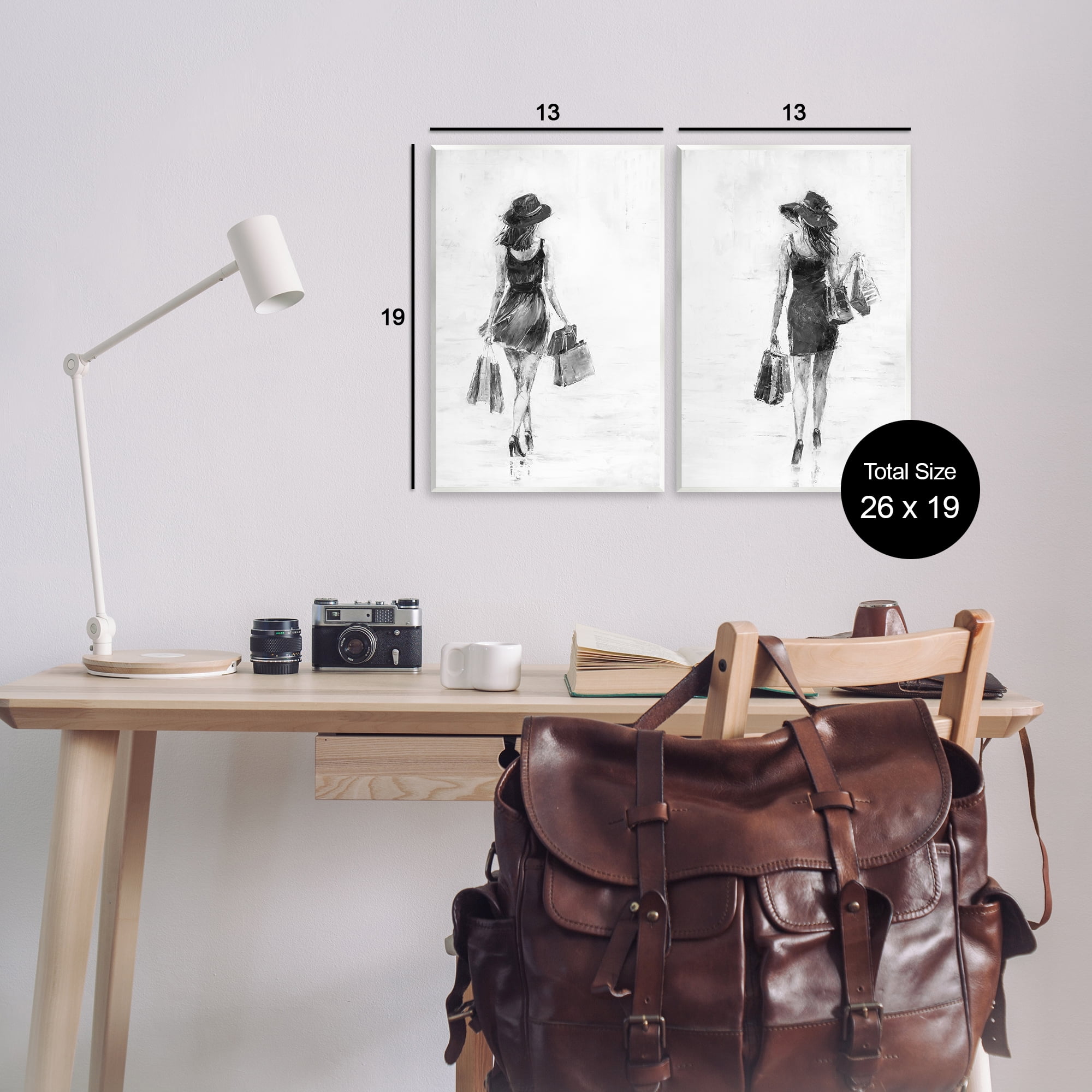 Stupell Industries Female Figures Shopping Bags People Painting Unframed Art Print Wall Art, 13 x 19, Set of 2