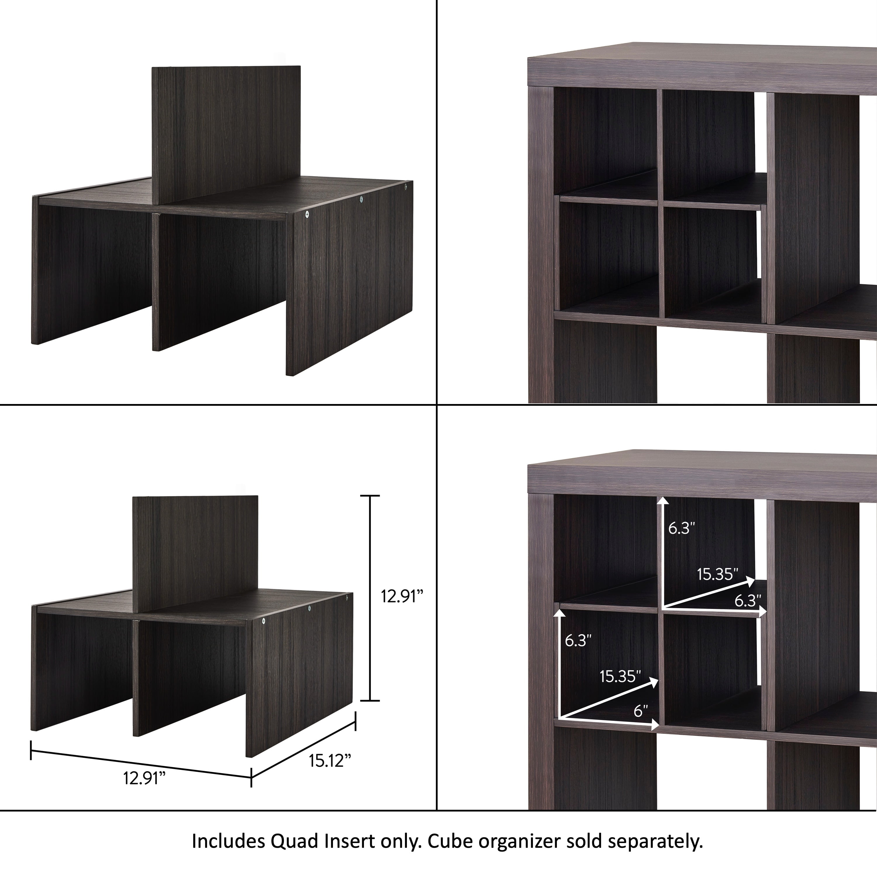 (3 pack) Better Homes & Gardens Quad Shelf Insert for Cube Organizers, Tobacco Oak