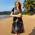 thumbnail image 4 of Easygdp Gold Pattern Black Skull para Vestido Transpirable de Mujer, Vestido Suelto de Manga Corta con Pliegues y Bolsillos para el Verano, 4 of 6