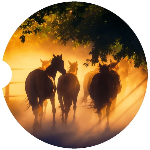 Horse Car Coaster, Absorbent Stoneware Car Cup Holder Coaster, Set of 2
