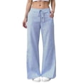 thumbnail image 2 of Endives Striped Linen Pants Women Wide Leg Pant Elastic Waist Tie Up Lightweight Loungewear Casual Trousers Sky Blue, 2 of 6