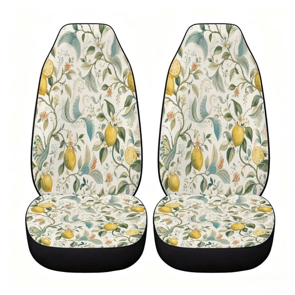 Verolix Classic Lemon Botanical Garden Car Seat Covers, Front Seats Only Set of 2, Universal High Back Mesh Fabric Seat Covers for Cars, SUVs, Sedans and Vans
