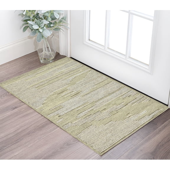 2' X 3' Gray And Ivory Wool Striped Hand Hooked Area Rug