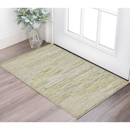 2' X 3' Gray And Ivory Wool Striped Hand Hooked Area Rug