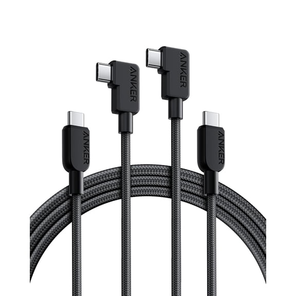 Anker Cable Right Angle, 240W 2-Pack 6 ft USB C to USB C Cable, 90 Degree Type C Braided Charging Cord, for iPhone 15, Samsung Galaxy S23, MacBook Pro 2020, iPad Pro, iPad Air 4, Pixel, and More