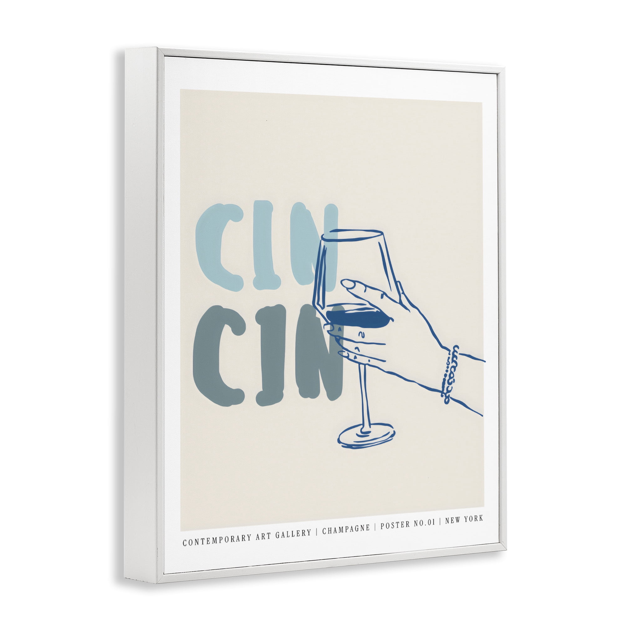 Stupell Industries Cin Cin Blue Champagne Toast White Framed Giclee Art, design by The Prints Vibe