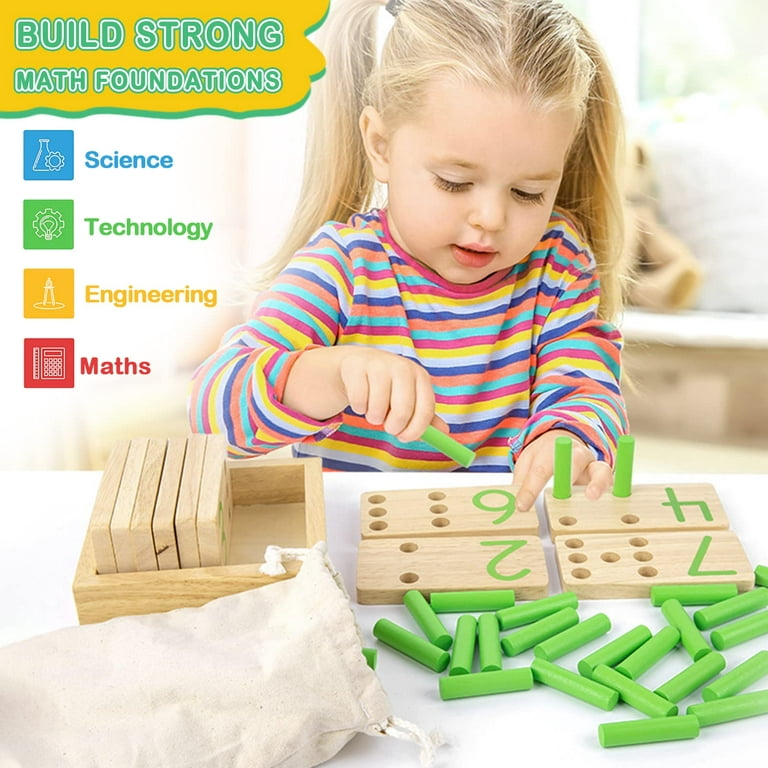 Wooden Montessori Number Blocks for Toddlers, Counting Peg Board