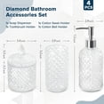 thumbnail image 2 of Bathroom Accessories Set, 4 Pack Clear Glass Bath Accessory Sets Complete, Diamond Soap Dispenser and Toothbrush Holder Set for Bathroom Counter Organizer Essentials, 2 of 7