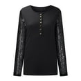 thumbnail image 4 of Mikilon Women Long Sleeves Sequined Splicing Button Long Sleeve Blouse Loose Solid Color Stitching Tops Sequins Tunic Tops, 4 of 8