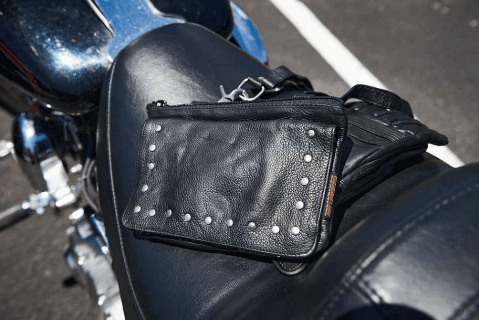 Black Ladies Clip Pouch Purse with Studs, Adjustable Strap, Heavy Duty Lobster Claw Clips, 7.75x5x1