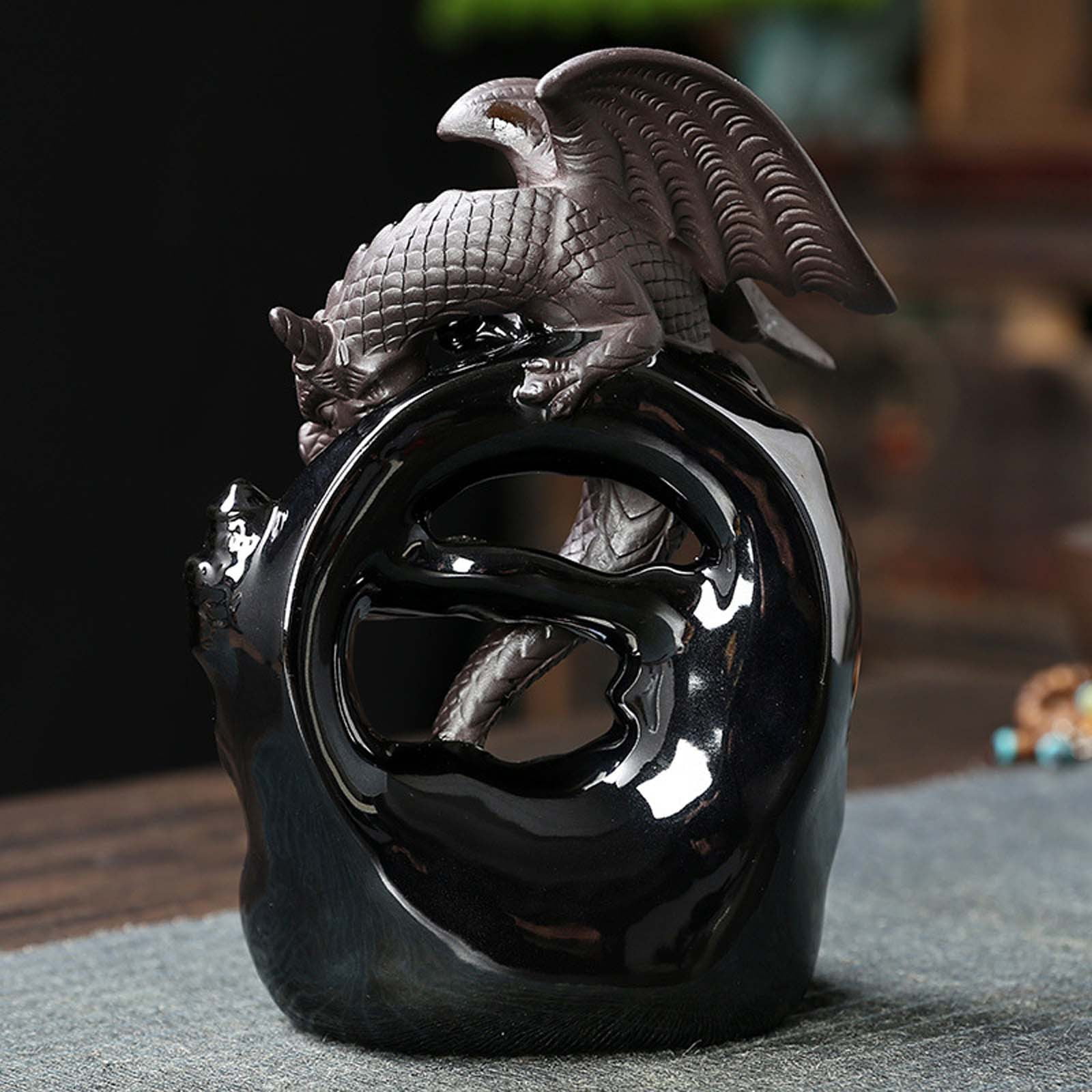 Hxlamzoo Dragon Backflow Incense Burner, Ceramic Incense Waterfall Burners, Incense Fountain Waterfall Holders, Incense Stick Holder with 20 Backflow Incense Cones