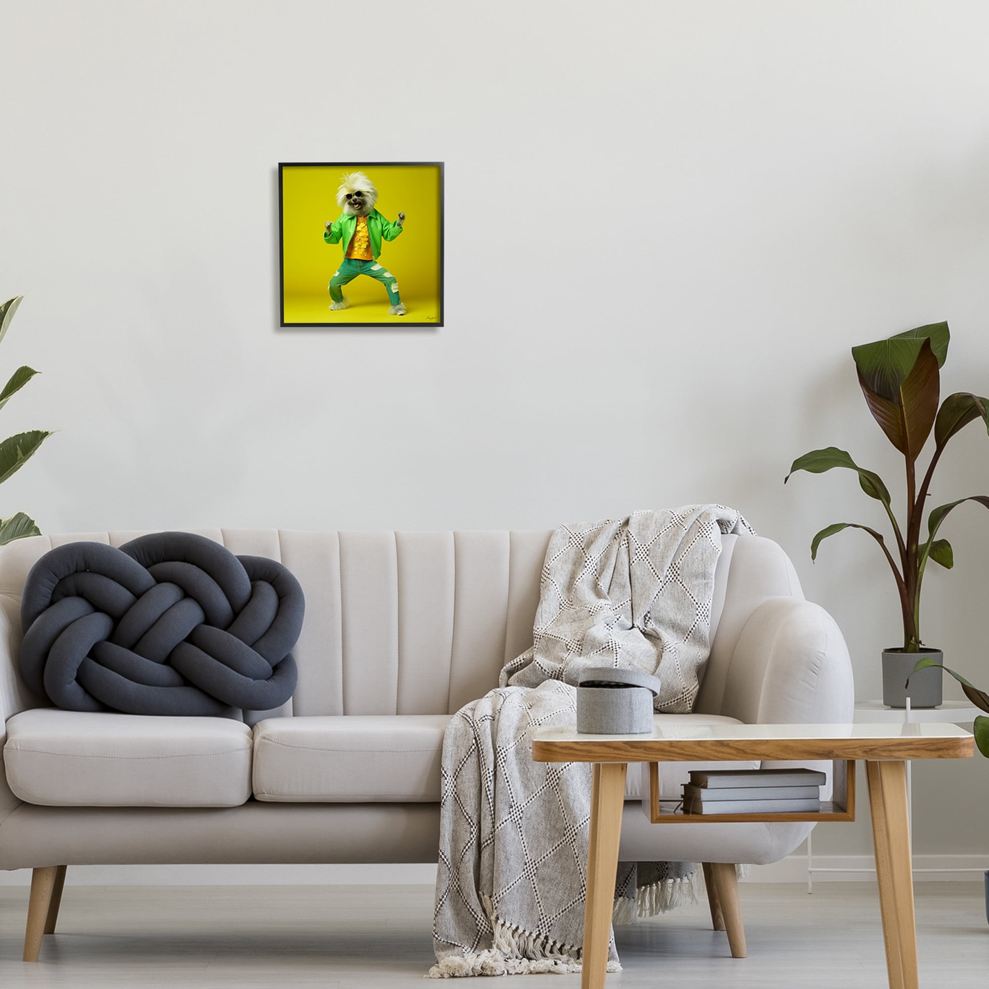 Stupell Industries Dancing Dog in Green Animals & Insects Painting Black Framed Art Print Wall Art, 12 x 12