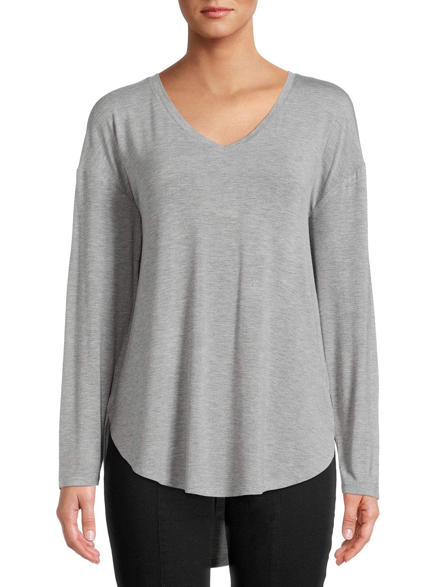 Time and Tru Women's V-Neck Tunic T-Shirt with Long Sleeves - Walmart.com