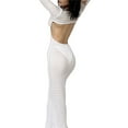 thumbnail image 6 of Women Long Dress Set, Long Sleeve Crew Neck Backless See-through Dress with V-neck Camisole, 6 of 10