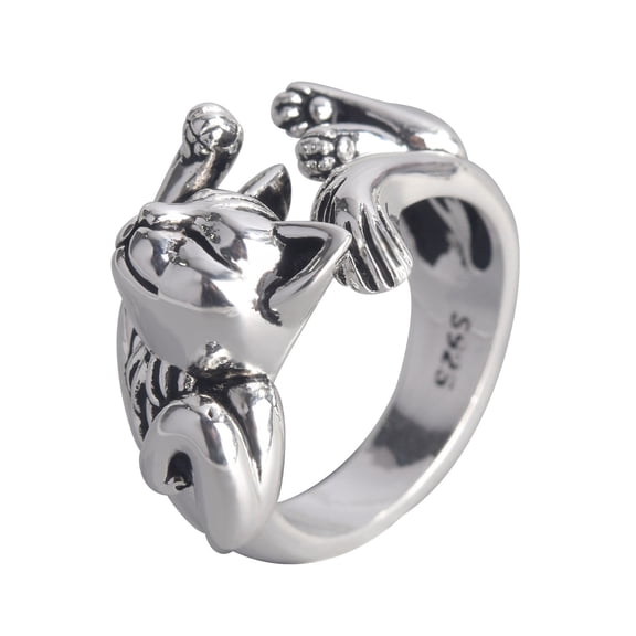 Rings Fashion Lazy Women's Open Ring Cat Retro Rings (Silver )