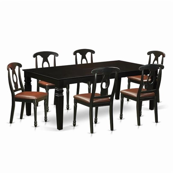 East West Furniture LGKE7-BLK-LC Dining Set with a Single Logan Dining Room Table & 6 Faux Leather Upholstery Kitchen Area Chairs, Elegant Black - 7 Piece