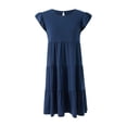 thumbnail image 3 of Lucakuins Mujeres Casual Plisado Vestido Corto, Adultos Primavera Color Sólido Cuello Redondo Manga Corta Mini Vestido Lucakuins moda, 3 of 9
