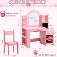 thumbnail image 3 of Kids Vanity Set with Lights, 2 in 1 Princess Makeup Vanity Desk with Jewelry Storage, Open Bookshelf, Storage Cabinet & Shelves for Little Girls (Pink), 3 of 7