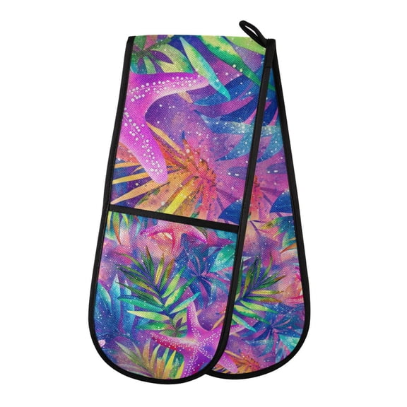 Yayeee Double Oven Mitt Kitchen Heat Resistant Baking 35" x7" Quilted Glove, Colorful Starfish