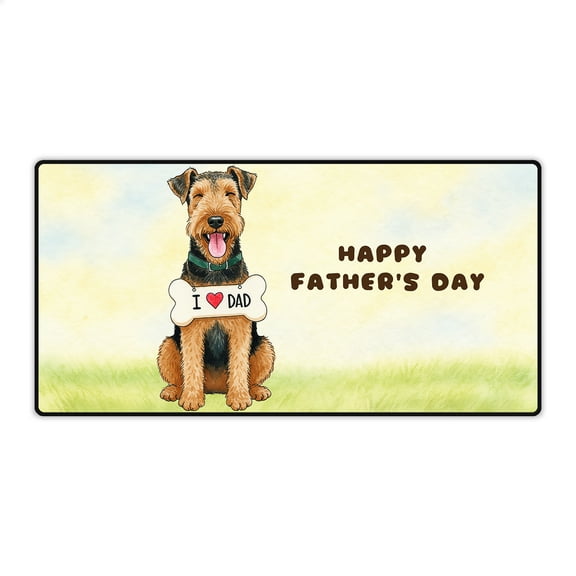 Cute Airedale Terrier Loves Dad Happy Father's Day Desk Mat Full Keyboard Mouse Pad Dale Waterside Dog Lover Large Mousepad - 12008