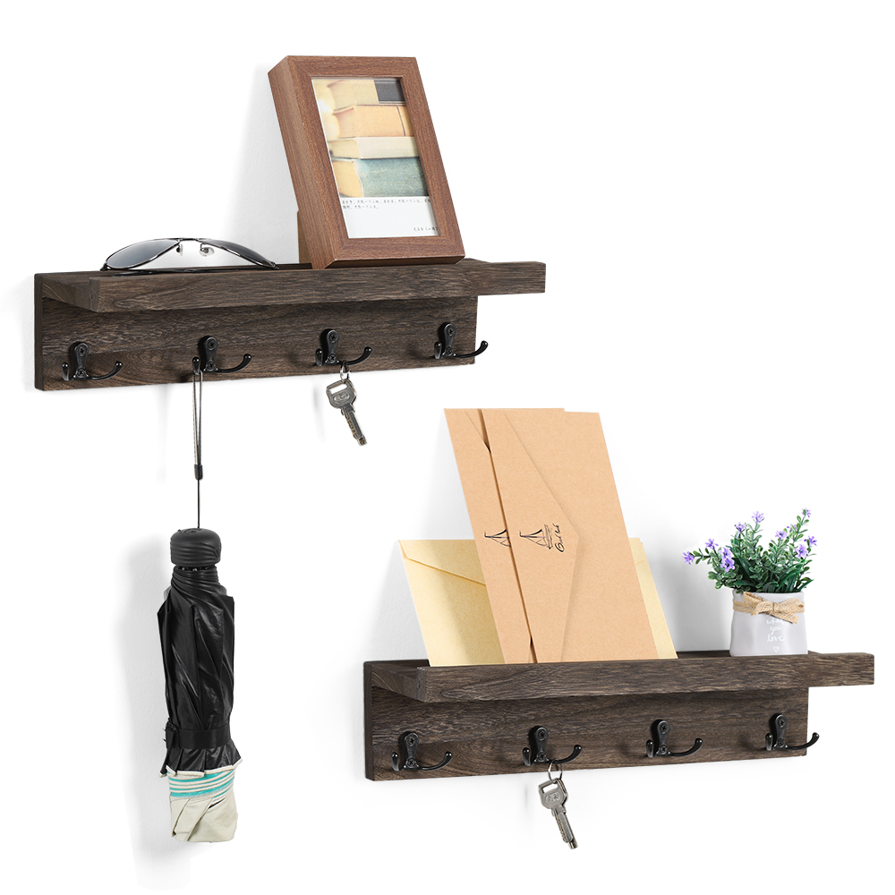 Oumilen 4 Hook Coat Hook Floating Wall Mounted Shelves, 2 Count, 10 lb Limit