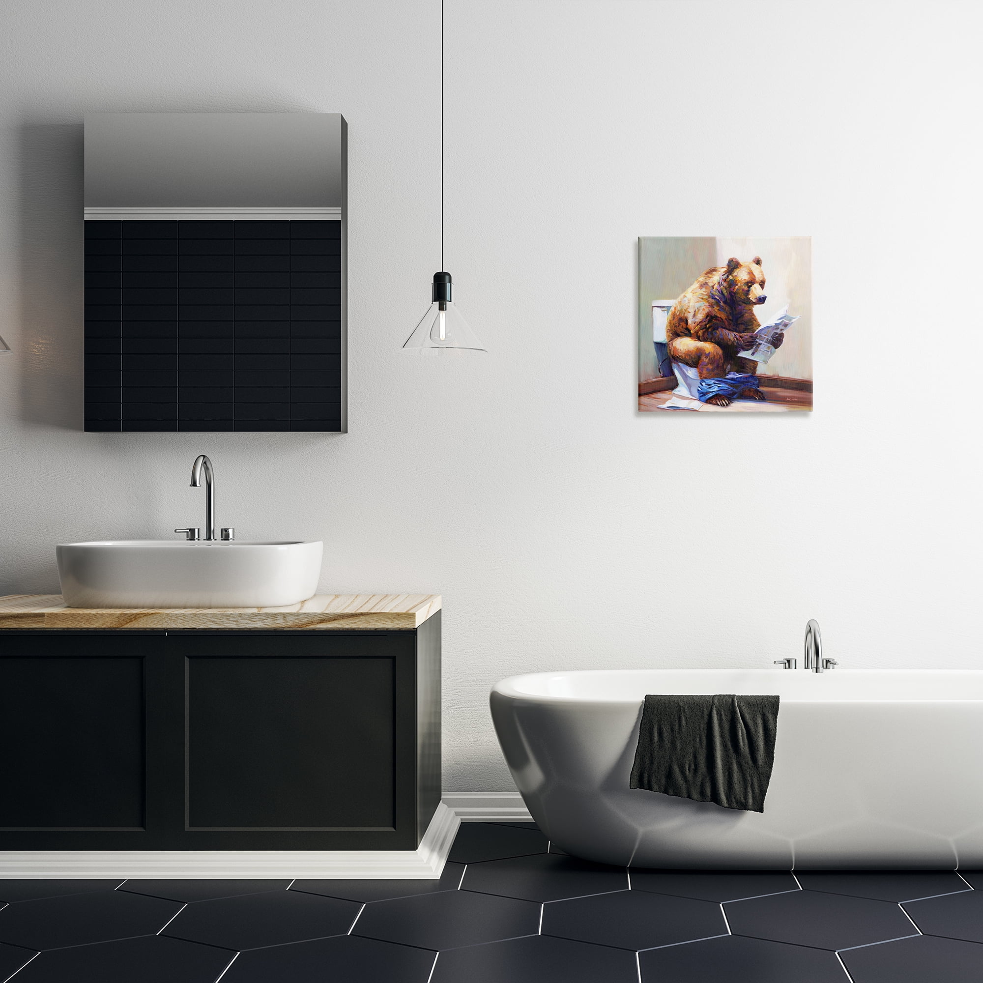 Stupell Industries Bathtub Bear with Graffiti Typography Painting Gallery Wrapped Canvas Art Print Wall Art, 17 x 17