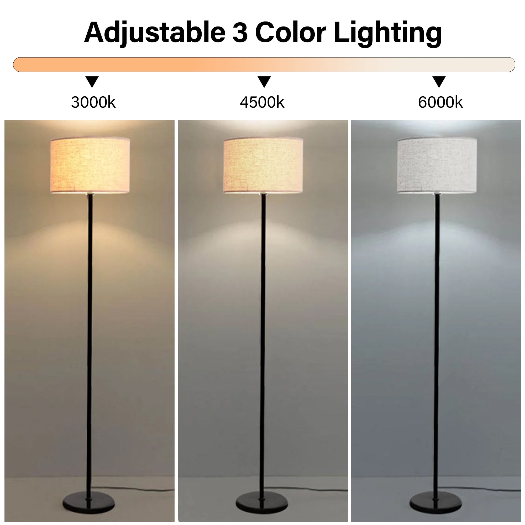 Floor Lamp for Living Room, Tall Standing Lamp with 3 Color Temperatures, Foot Switch, Modern Metal Pole with Line Shade for Bedroom, Office