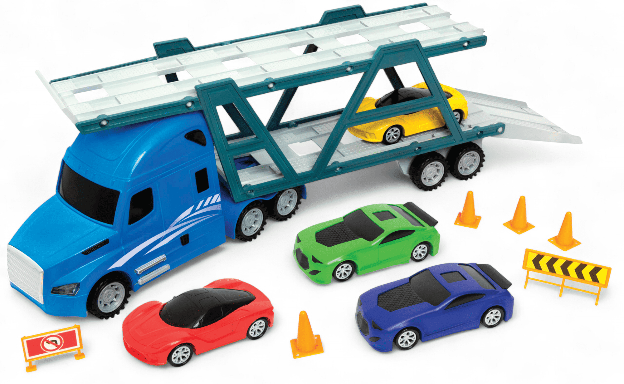 Adventure Force Big Rig Transporter Toy Truck Play Set – 12-Piece Carrier with Cars & Accessories