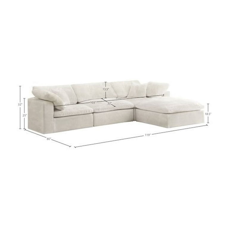 Free Shipping! Meridian Furniture 4-Piece Cozy Cream Velvet Cloud
