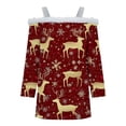 thumbnail image 5 of FDGIU Women's Cold Shoulder Christmas Top 2025, Faux Fur Trim and Holiday Print, Loose Fit 3/4 Sleeve Blouse for Xmas Party, 5 of 5