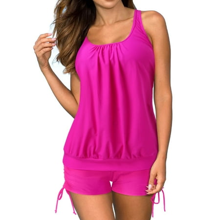 Tankini Swimsuits for Women Womens Board Shorts for Swimming Long 2 Piece Bathing Suits Women Bathing Suits Plus Size Tops with Boyshorts Loose Swim Suit Tops for Juniors Fit Swimwear Hot Pink 3XL