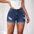 thumbnail image 6 of LYMAYTER Women Denim Shorts Hole Shorts Fashion Folded Hem Jean Shorts Summer Fallow Shorts for S-2XL, 6 of 8