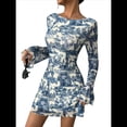 thumbnail image 3 of Minivestido de Larga con Hombros Descubiertos y Estampado Floral para Mujer Azul M, 3 of 8
